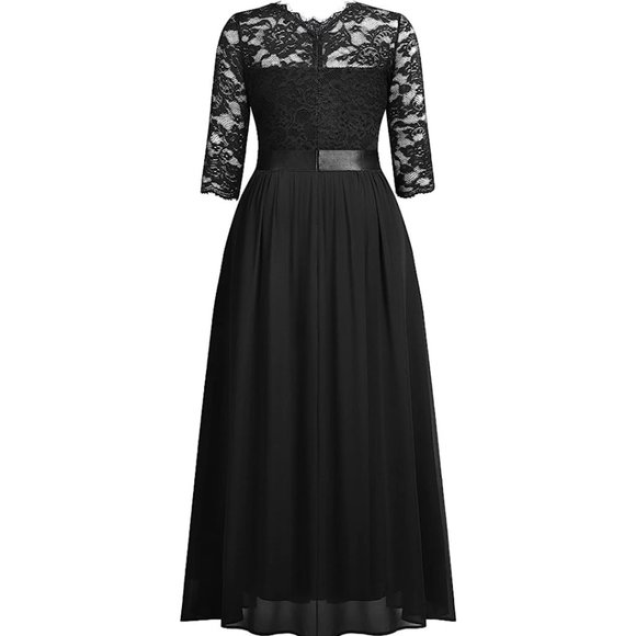 Women's Formal Floral Lace Chiffon Plus Size Wedding Maxi Dress - Picture 6 of 6